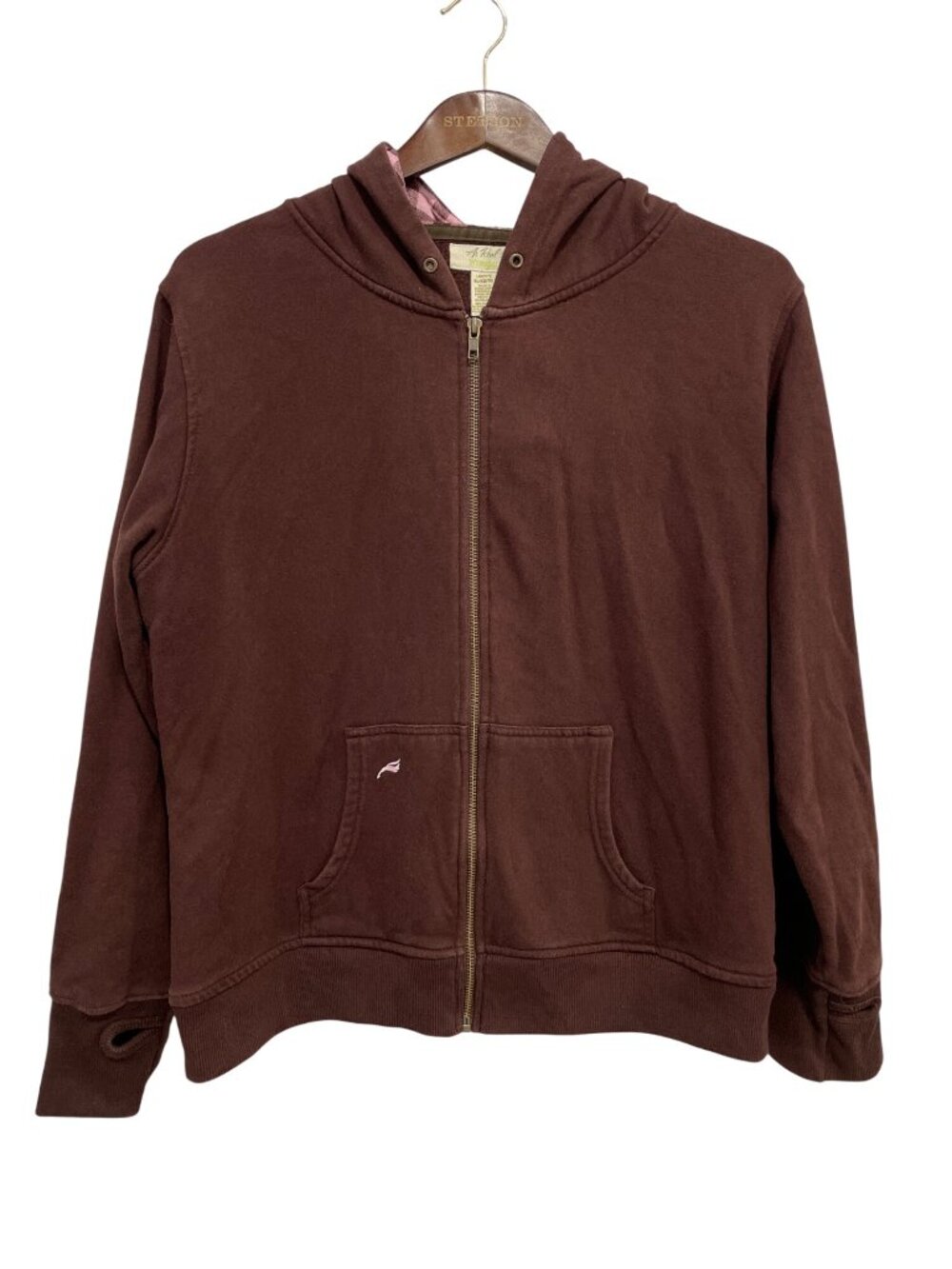 As Real As Wrangler Hoodie XL Full Zip Long Sleeve Brown Plaid Relaxed Comfort